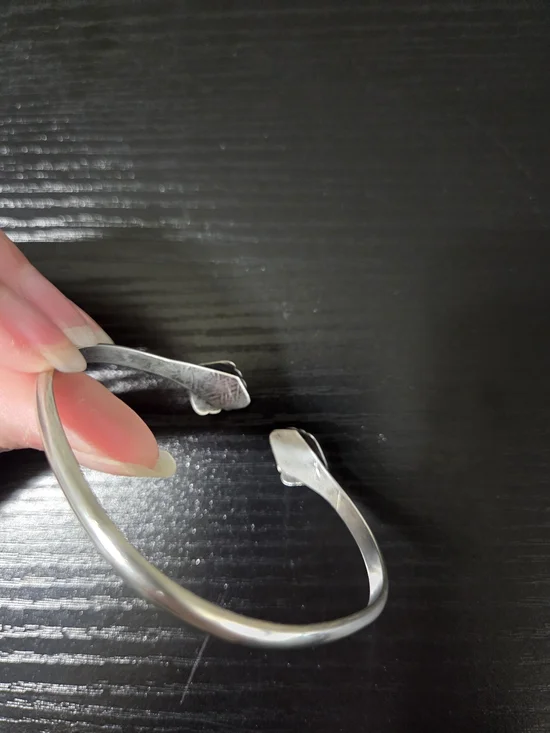 Vintage 925 Sterling Silver Open End Cuff Bracelet Decorative ends Adjustable - Picture 3 of 7